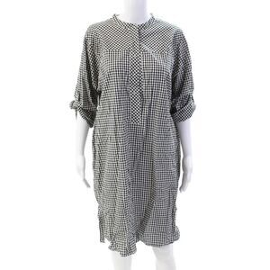 Pure DKNY Womens Cotton Gingham Crew Neck Long Sleeve Dress Black Size Medium